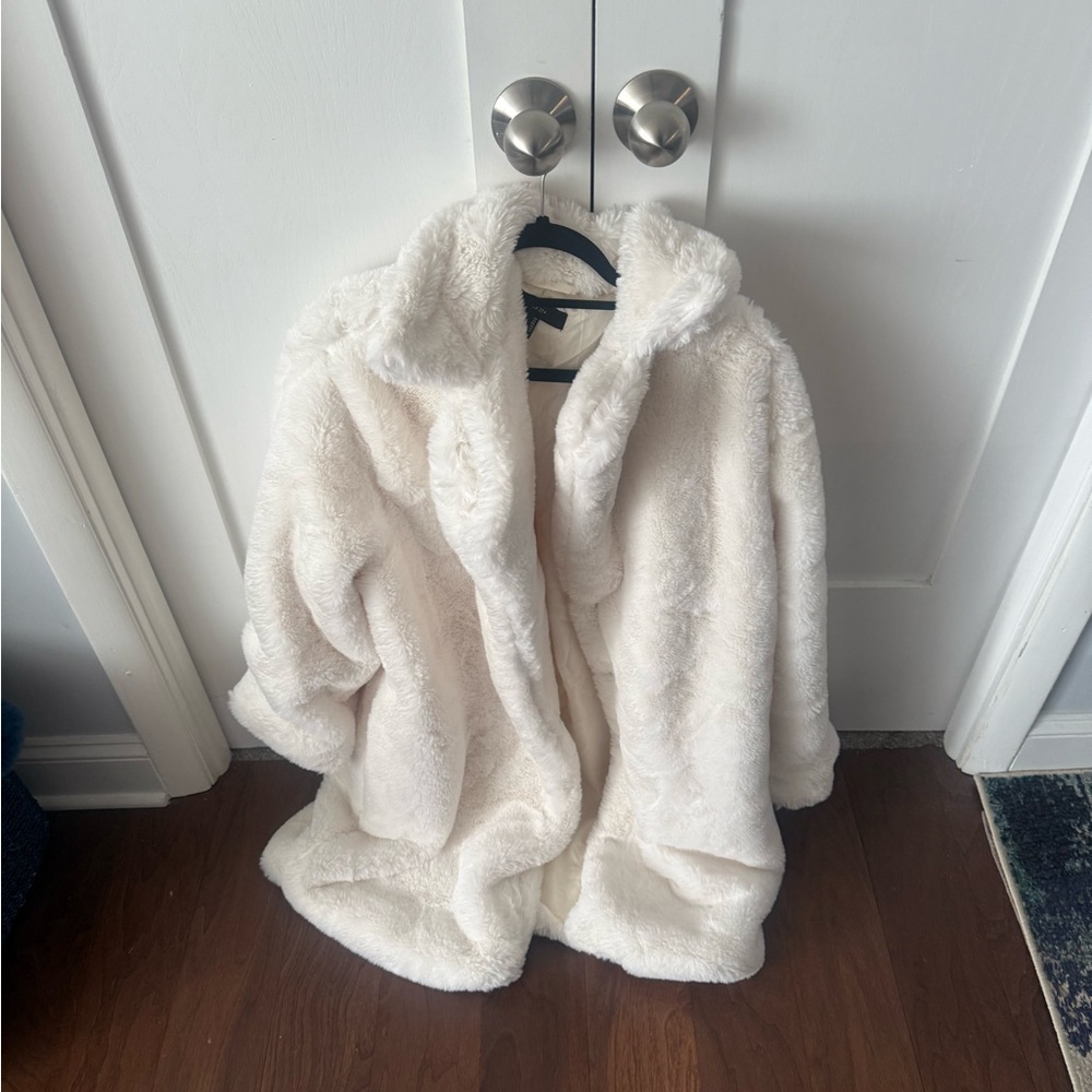 Forever 21 Plus Size Faux Fur Longline Coat- White - 2X